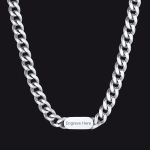 Silver 7mm Width Engraving Name Choker Link Chain Necklace