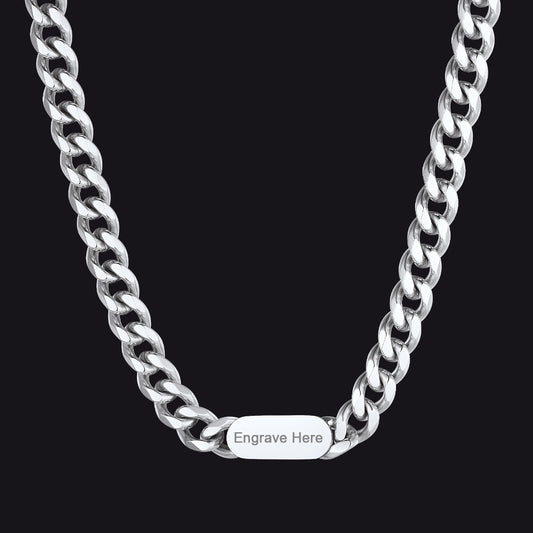 Silver 7mm Width Engraving Name Choker Link Chain Necklaceimg