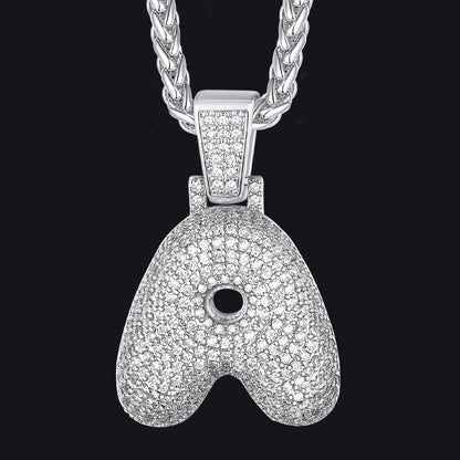  CZ Bubble Letter Initial Necklace for Men Women