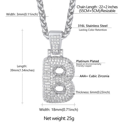  CZ Bubble Letter Initial Necklace for Men Women