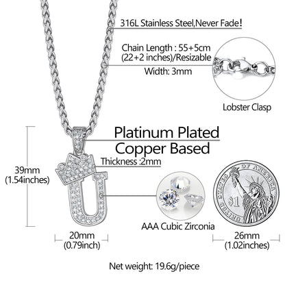 Silver necklace with pendant, chain, and clasp details