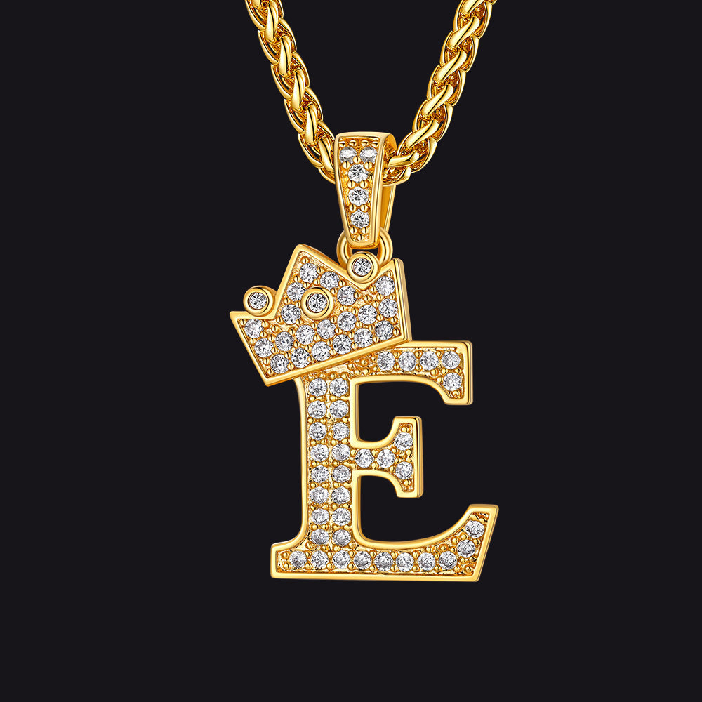 Gold E initial CZ Cuban chain necklace for men and women