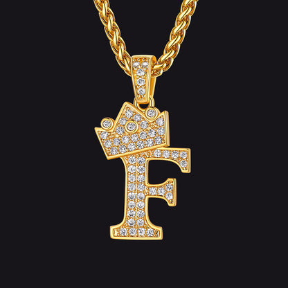 Gold F initial CZ Cuban chain necklace for men and women