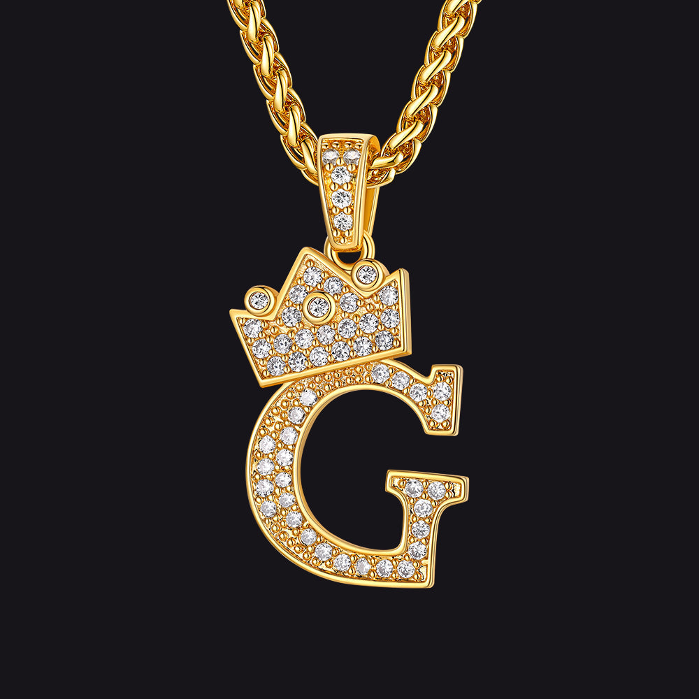 Gold G initial CZ Cuban chain necklace for men and women