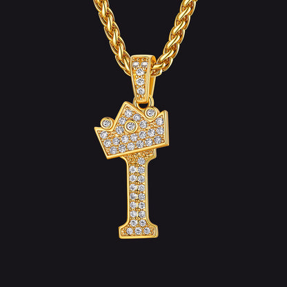 Gold I initial CZ Cuban chain necklace for men and women