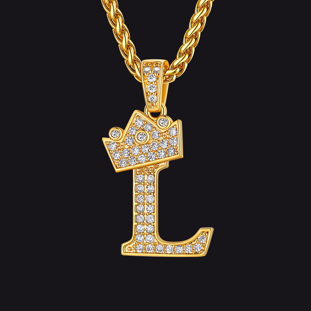 Gold L initial CZ Cuban chain necklace for men and women