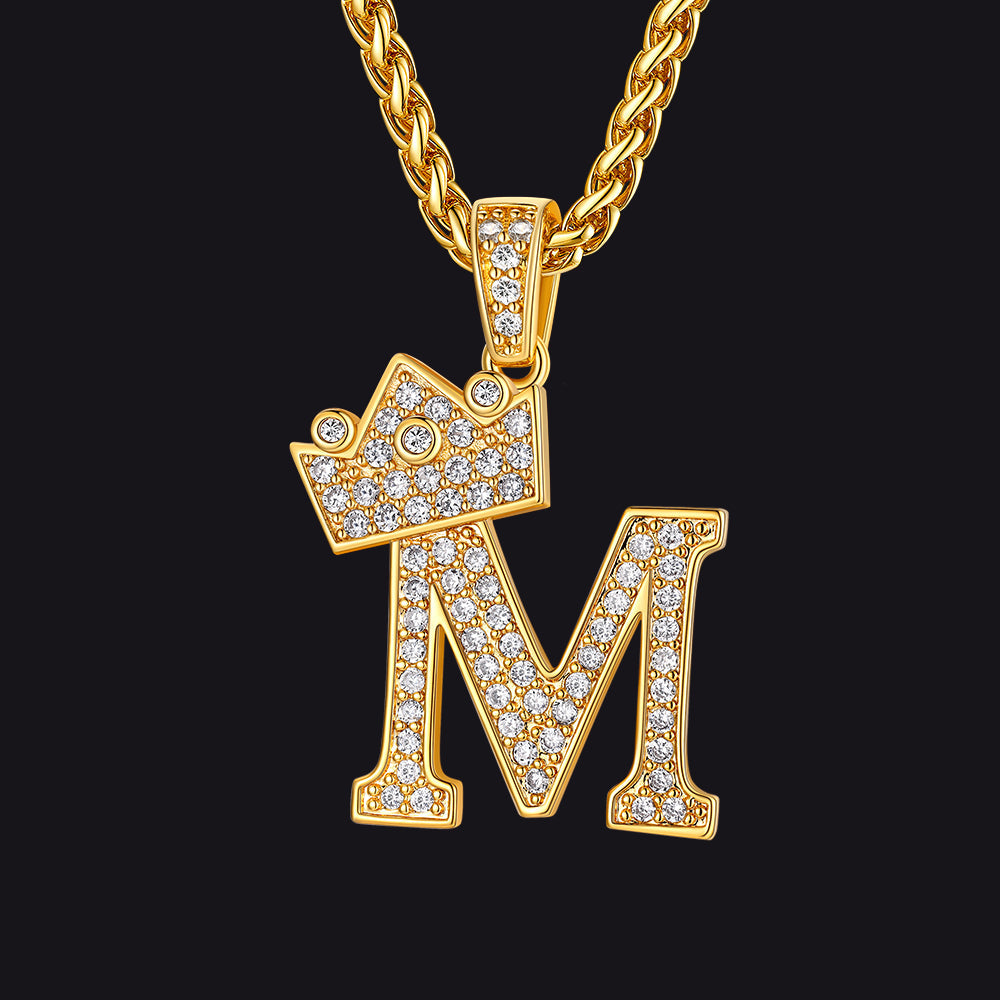 Gold M initial CZ Cuban chain necklace for men and women
