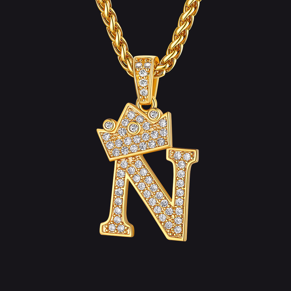 Gold N initial CZ Cuban chain necklace for men and women