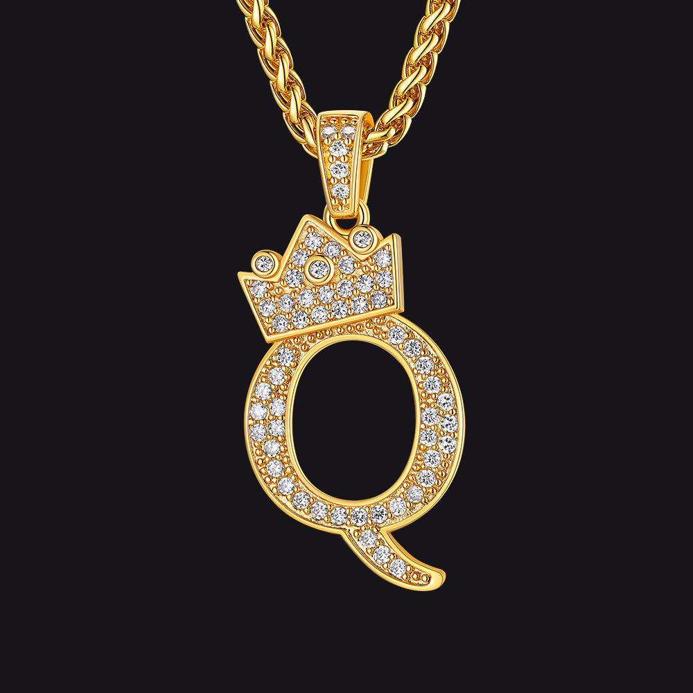 Gold Q initial CZ Cuban chain necklace for men and women