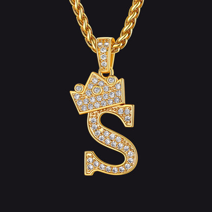 Gold S initial CZ Cuban chain necklace for men and women