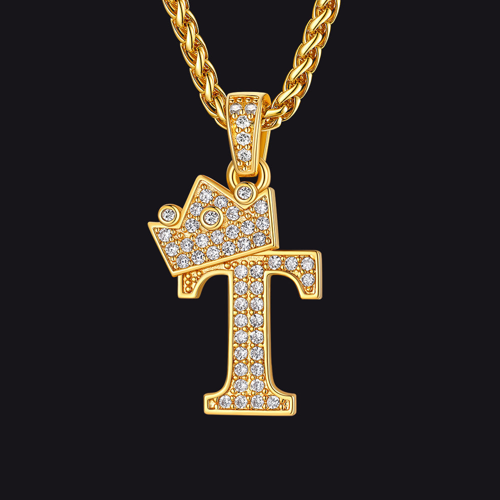 Gold T initial CZ Cuban chain necklace for men and women