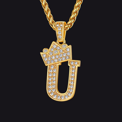 Gold U initial CZ Cuban chain necklace for men and women