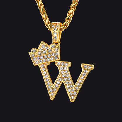 Gold W initial CZ Cuban chain necklace for men and women