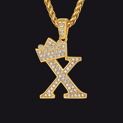 Gold X initial CZ Cuban chain necklace for men and women
