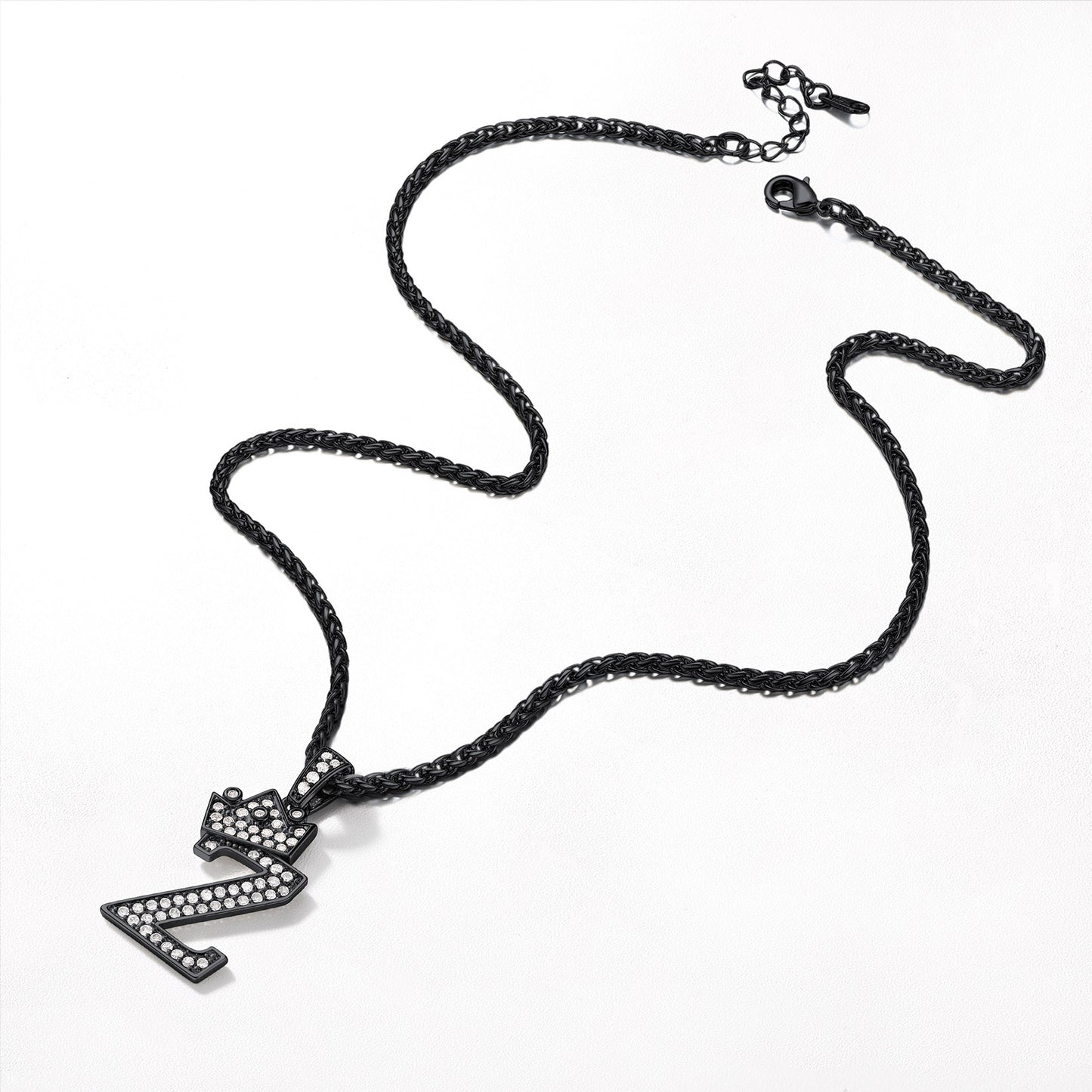 Black A¨CZ initial Cuban chain necklace 