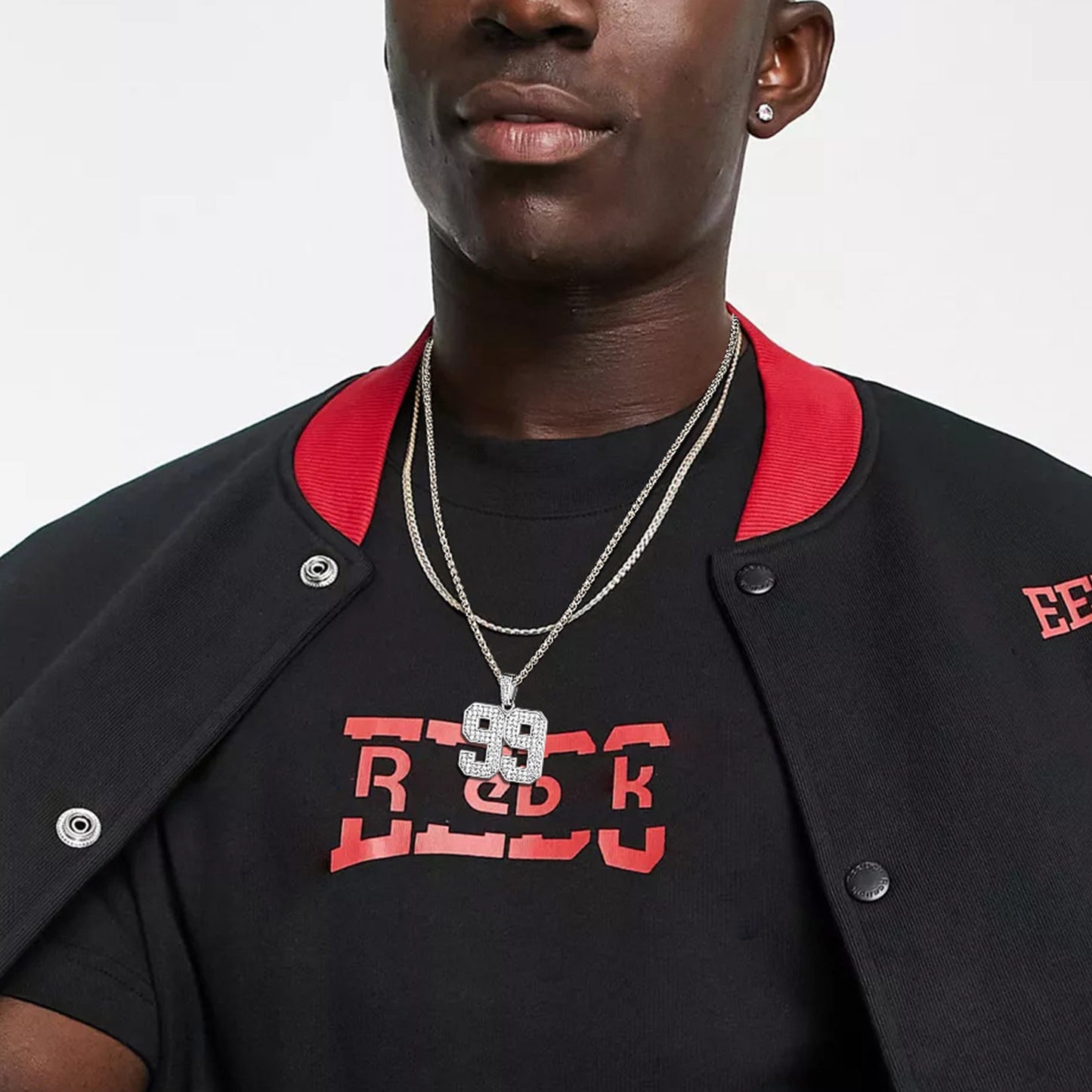 Person wearing Cubic Zirconia Custom Number Necklace