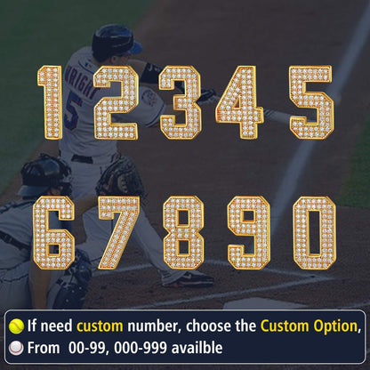 Gold diamond-encrusted numbers on a sports field background