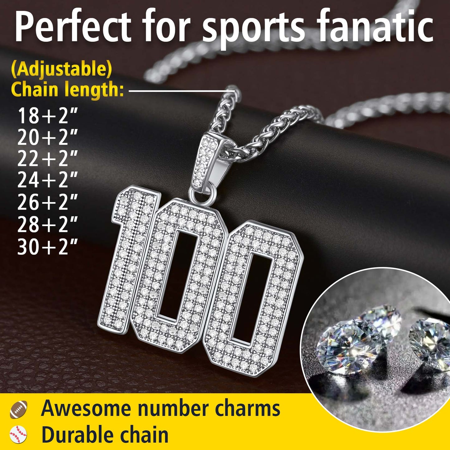 Custom Jersey Number Necklace with CZ for Men, Awesome number charms in many size,FaithHeart Jewelry
