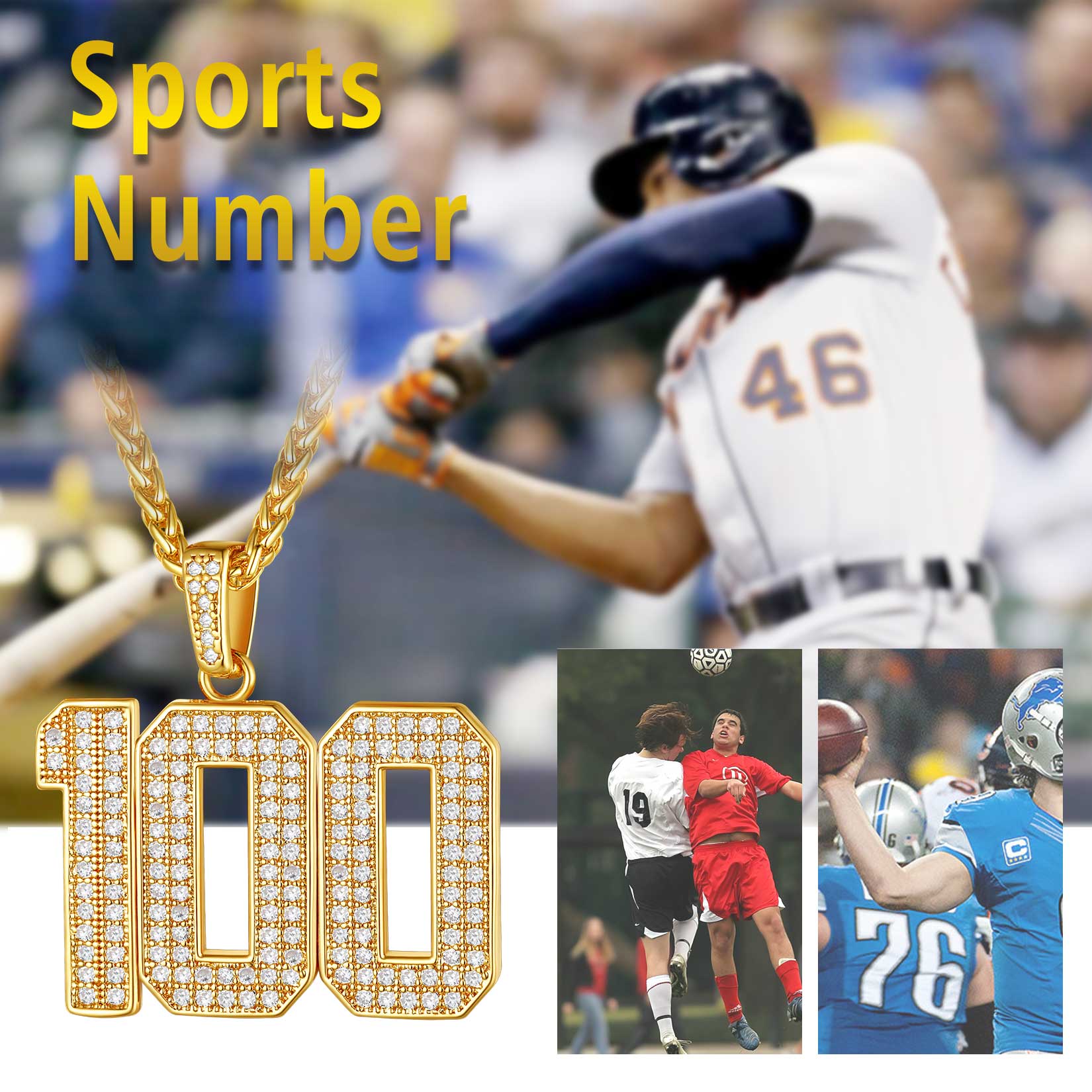 Custom Jersey Sport Number Necklace with CZ for Men FaithHeart Jewelry
