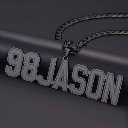 Black  Initial Letter necklace with '98JASON' pendant on a dark background