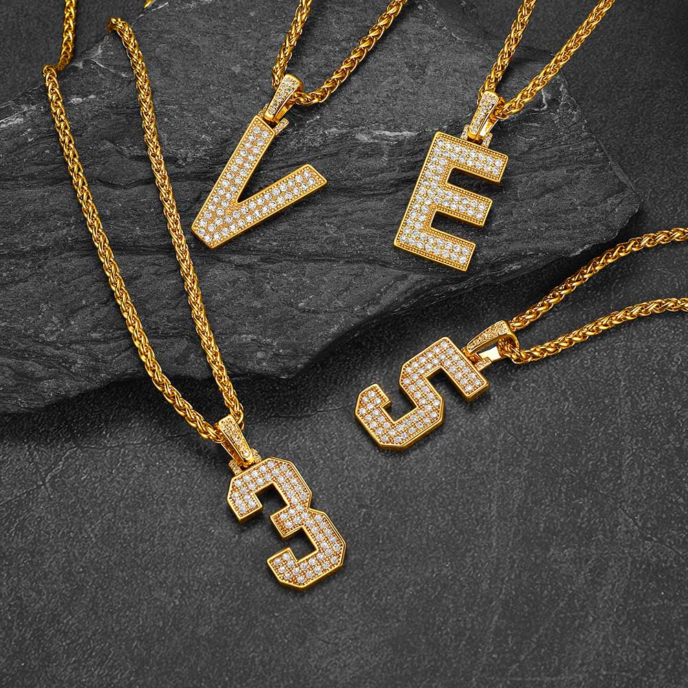FaithHeart Cubic Zirconia Number Letter Pendant Lucky Jewelry Necklace FaithHeart