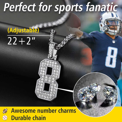 White Gold CZ Jersey Number Chain Necklace For Men Women