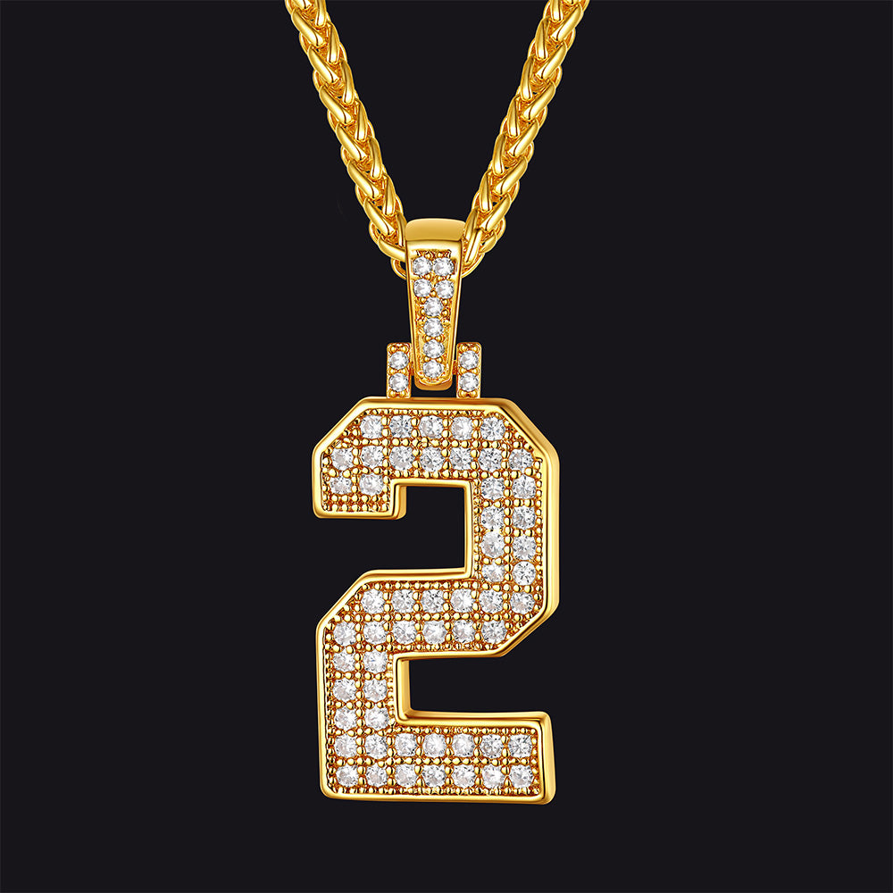 FaithHeart Cubic Zirconia Number Letter Pendant Lucky Jewelry Necklace FaithHeart