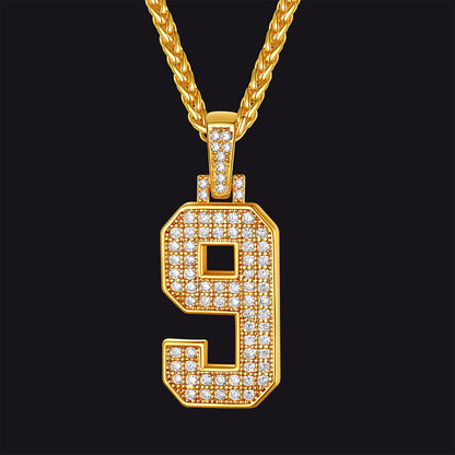 FaithHeart Cubic Zirconia Number Letter Pendant Lucky Jewelry Necklace FaithHeart