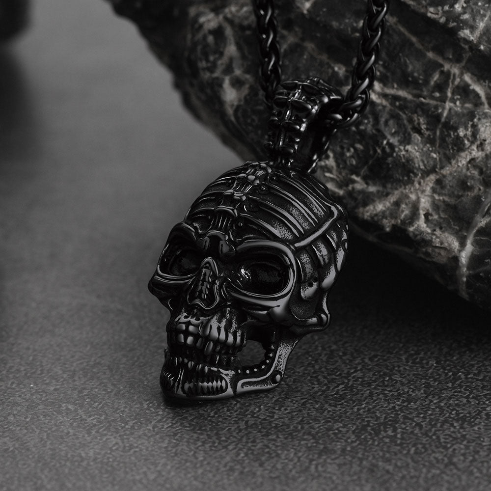 FaithHeart Vintage Alien Skull Pendant Necklace Stainless Steel Gothic Jewelry FaithHeart