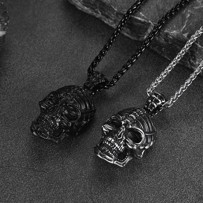 FaithHeart Vintage Alien Skull Pendant Necklace Stainless Steel Gothic Jewelry FaithHeart