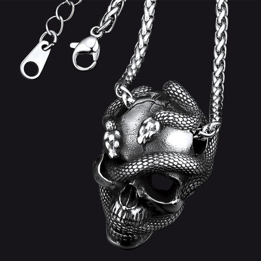 FaithHeart Snake Skull Pendant Necklace Stainless Steel Gothic Jewelry FaithHeartimg