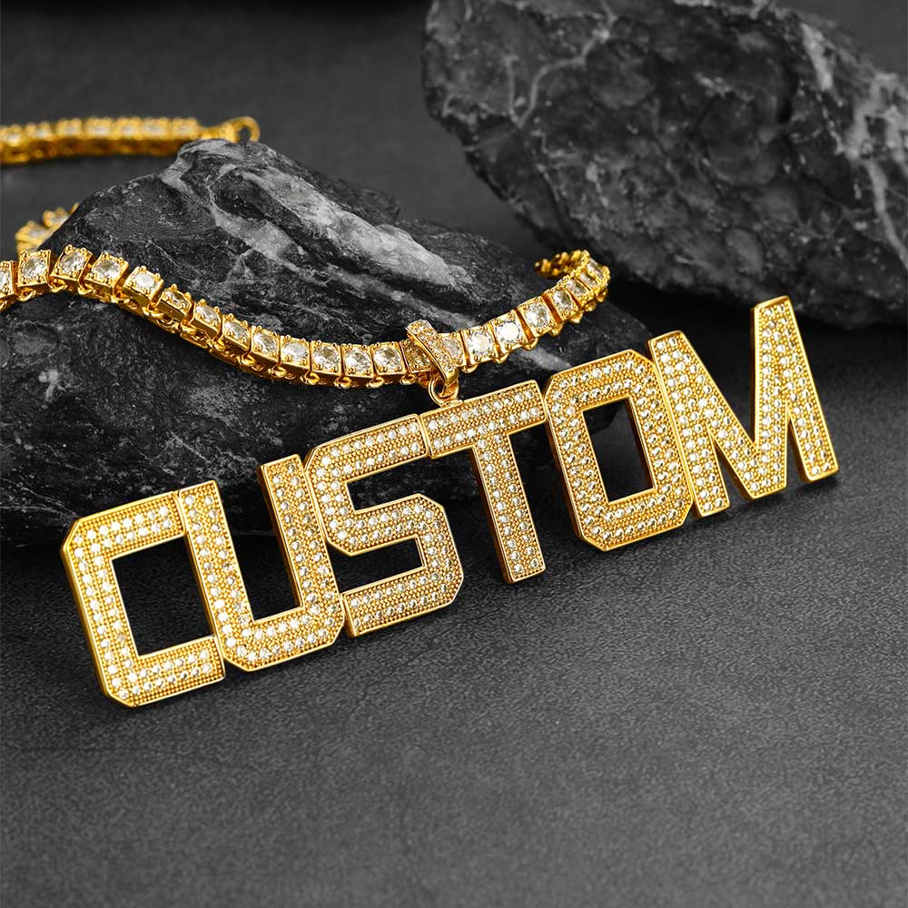 FaithHeart Bling Personalized Name Necklaces Cubic Zirconia Gold Plated Hip Hop Jewelry FaithHeart