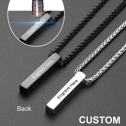 Engraved Viking Runes Bar Necklace Pendant Jewelry For Men