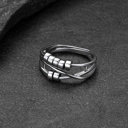 925 Sterling Silver Bead Anxiety Adjustable Ring for Women Men