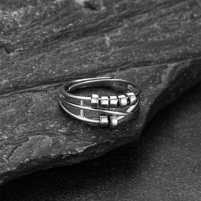 925 Sterling Silver Bead Anxiety Adjustable Ring for Women Men