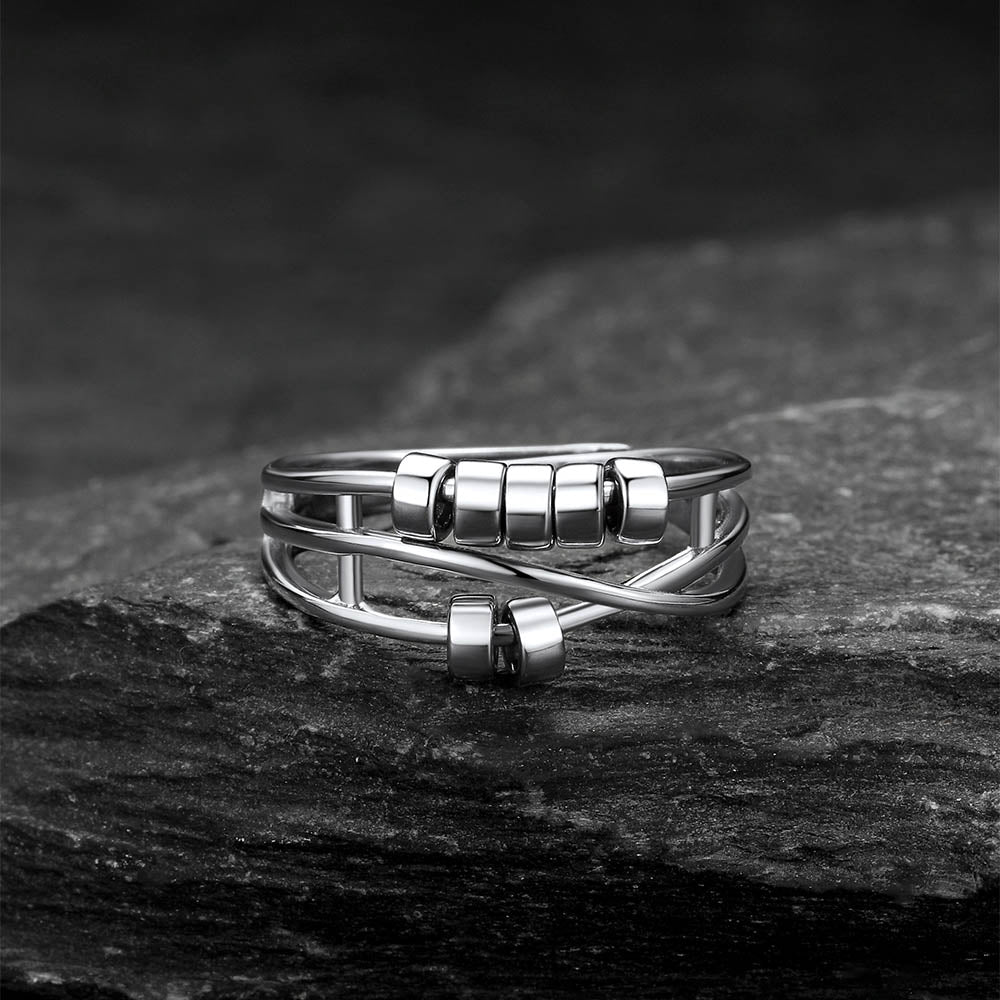 925 Sterling Silver Bead Anxiety Adjustable Ring for Women Men