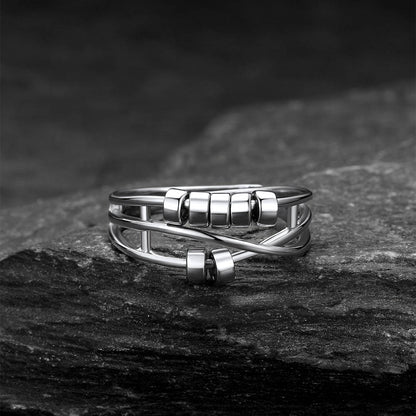 925 Sterling Silver Bead Anxiety Adjustable Ring for Women Men