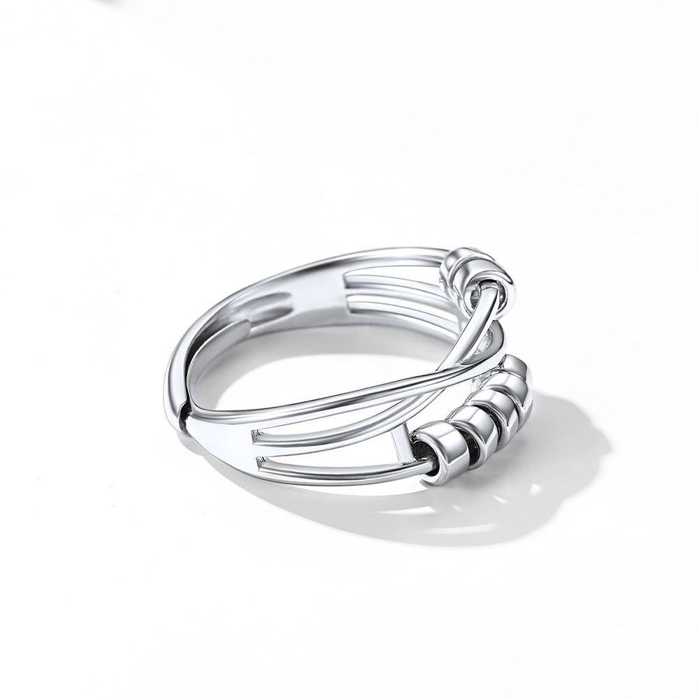 925 Sterling Silver Bead Anxiety Adjustable Ring for Women Men