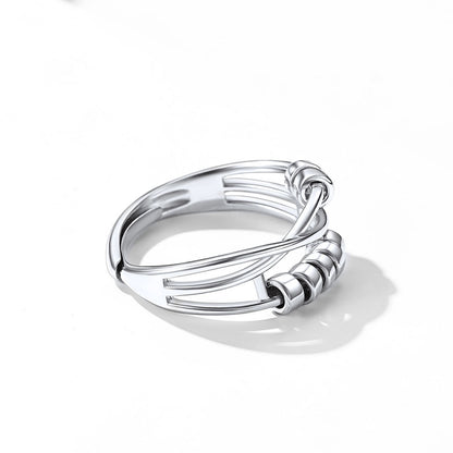 925 Sterling Silver Bead Anxiety Adjustable Ring for Women Men