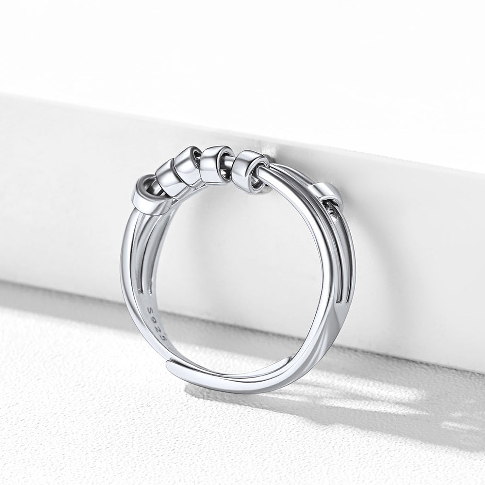 925 Sterling Silver Bead Anxiety Adjustable Ring for Women Men
