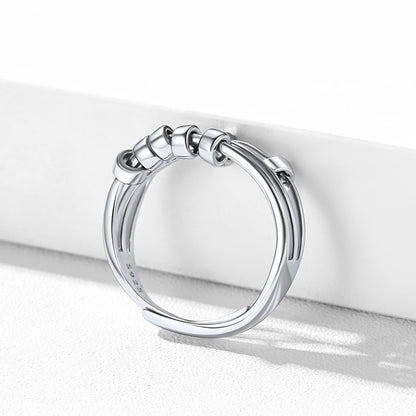 925 Sterling Silver Bead Anxiety Adjustable Ring for Women Men