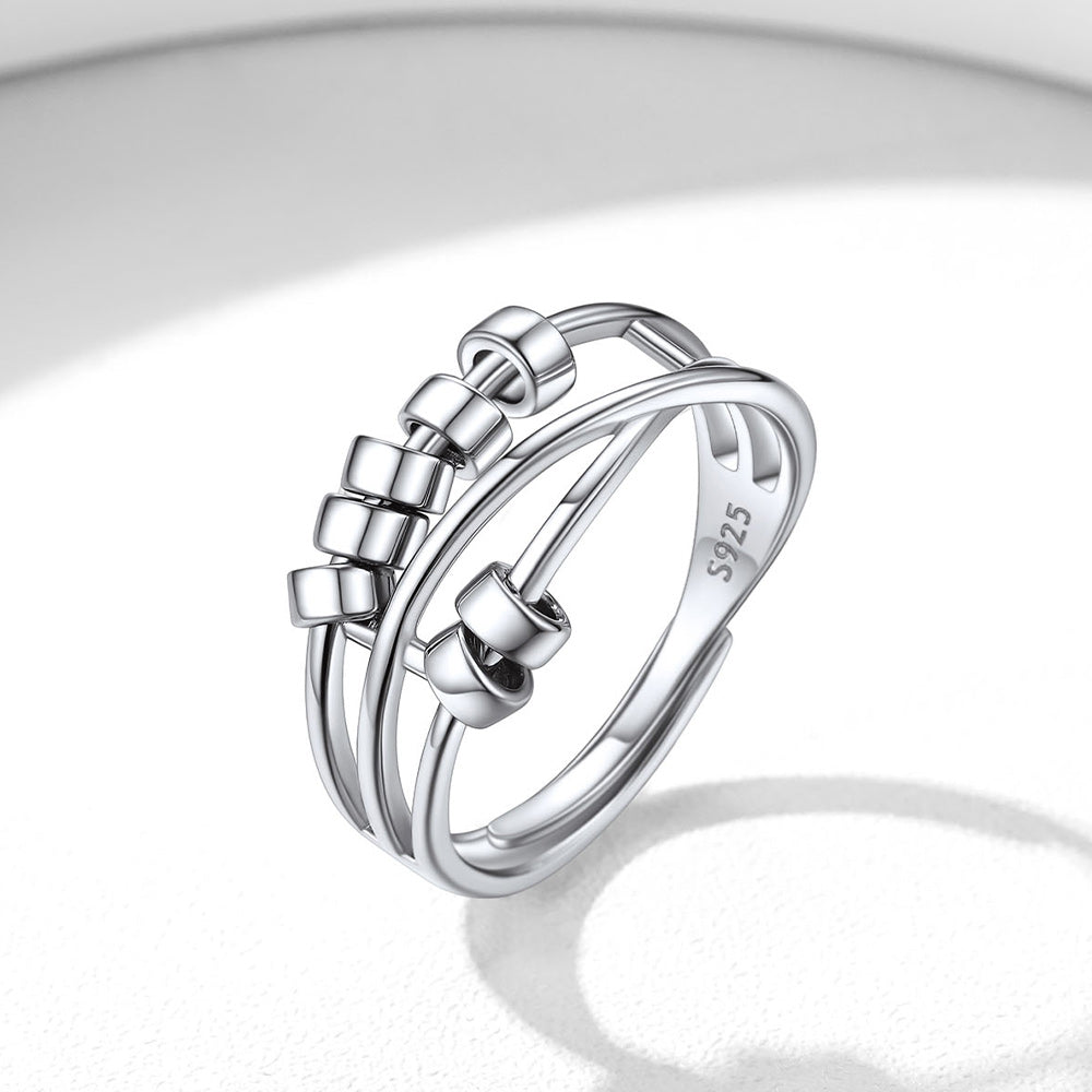 925 Sterling Silver Bead Anxiety Adjustable Ring