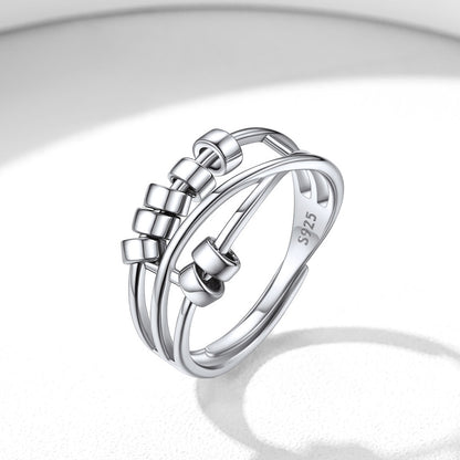 925 Sterling Silver Bead Anxiety Adjustable Ring
