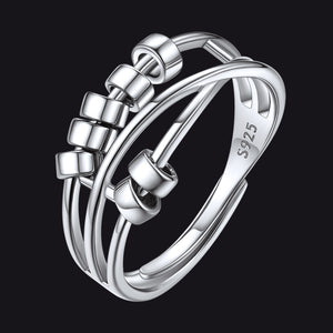 925 Sterling Silver Anxiety Bead Ring Front View