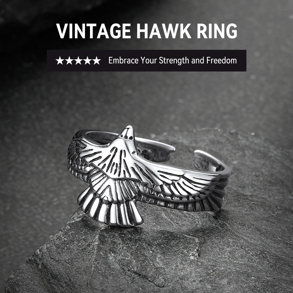 Faithheart Punk Vintage Hawk Open Adjustable Ring for Men