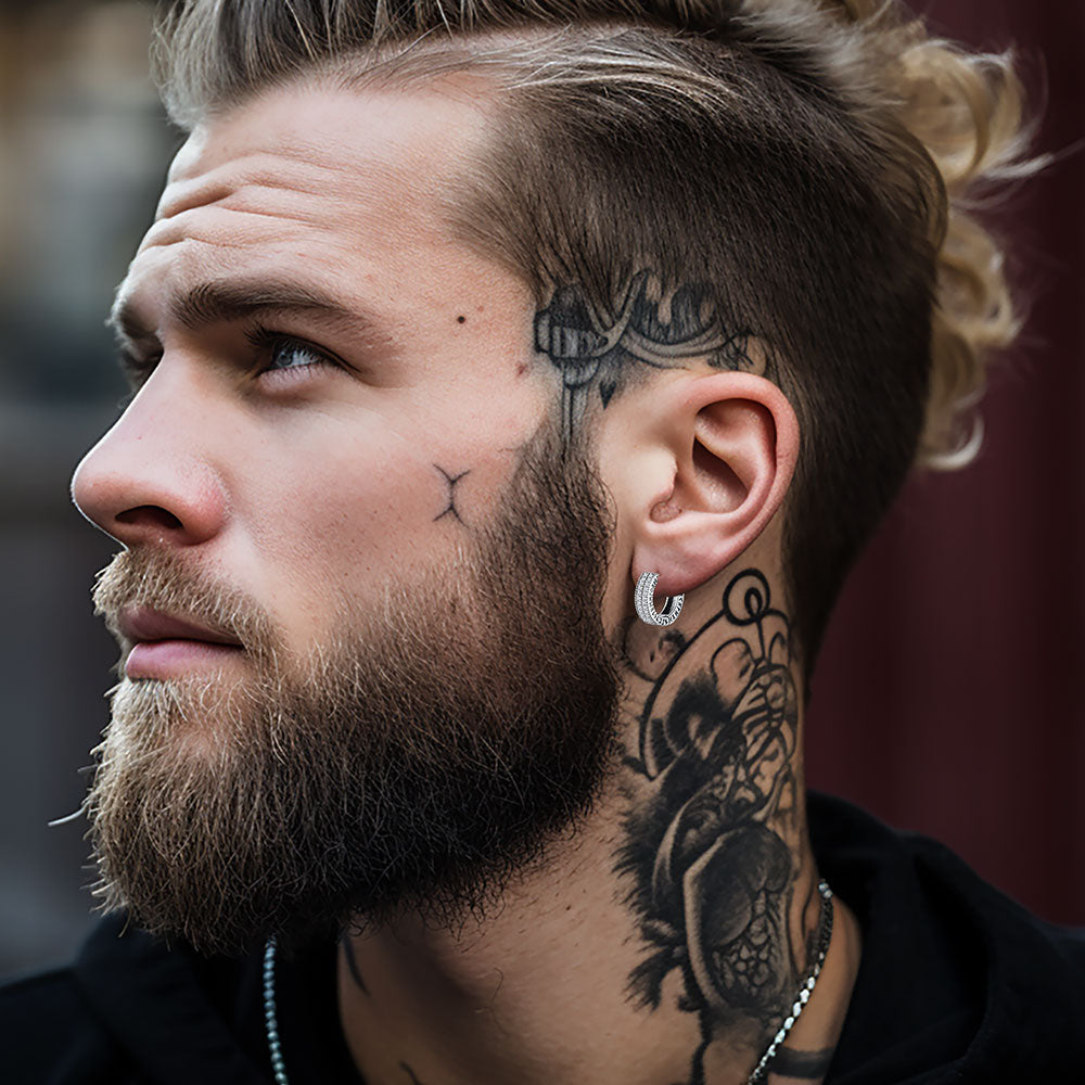 FaithHeart CZ Viking Runes Huggie Hoop Earrings for Men FaithHeart Jewelry