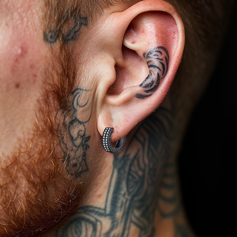 FaithHeart CZ Viking Runes Huggie Hoop Earrings for Men FaithHeart Jewelry