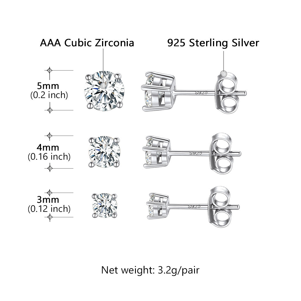 Earring set with AAA Cubic Zirconia and 925 Sterling Silver details on a white background