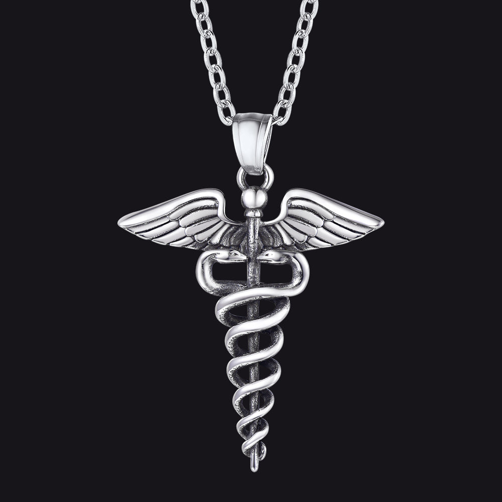 Caduceus Hermes Winged Snake Pendant Necklace