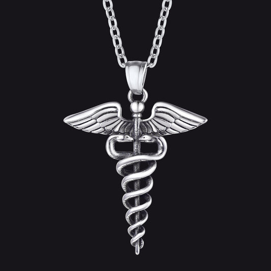 Caduceus Medical Alert Snake Necklace with Wings